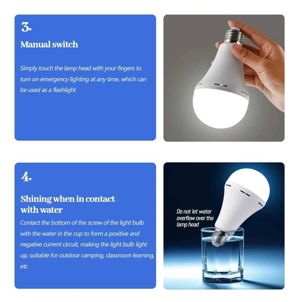 LED Rechargeable Bulb Light E27 7W 1500mAh Emergency Bulb 220V 110V for Home Power Outdoor Camping Failure Porch Garden Lamp C251115