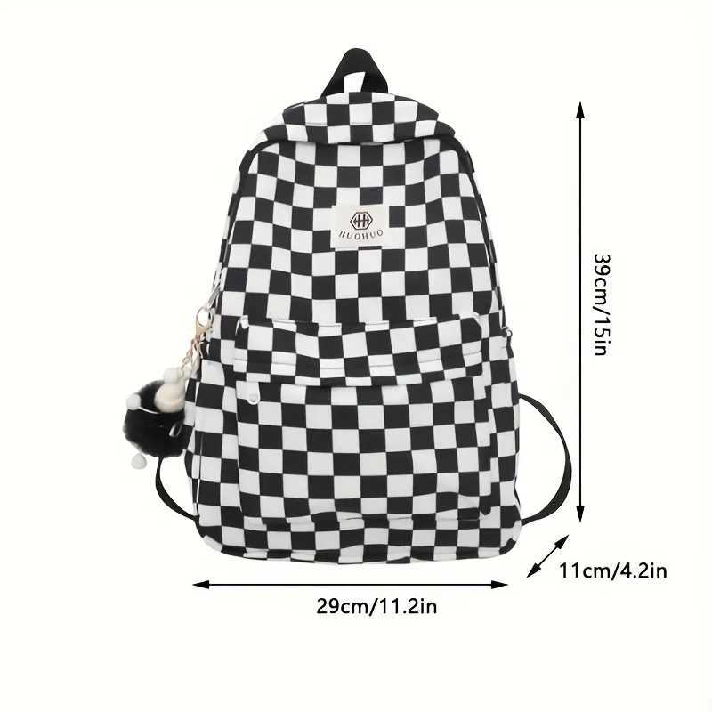 Leisure Backpack Korean Version Checkered Contrasting Color Design Daily Same Class Backpack Casual Simple Middle and High SchW251114