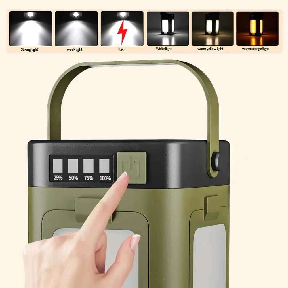 Solar Outdoor Portable Camping Light SolarUSB-C Charging Foldable 2000/2400mah Power Bank Portable Tourism Hanging Tent Light M251115