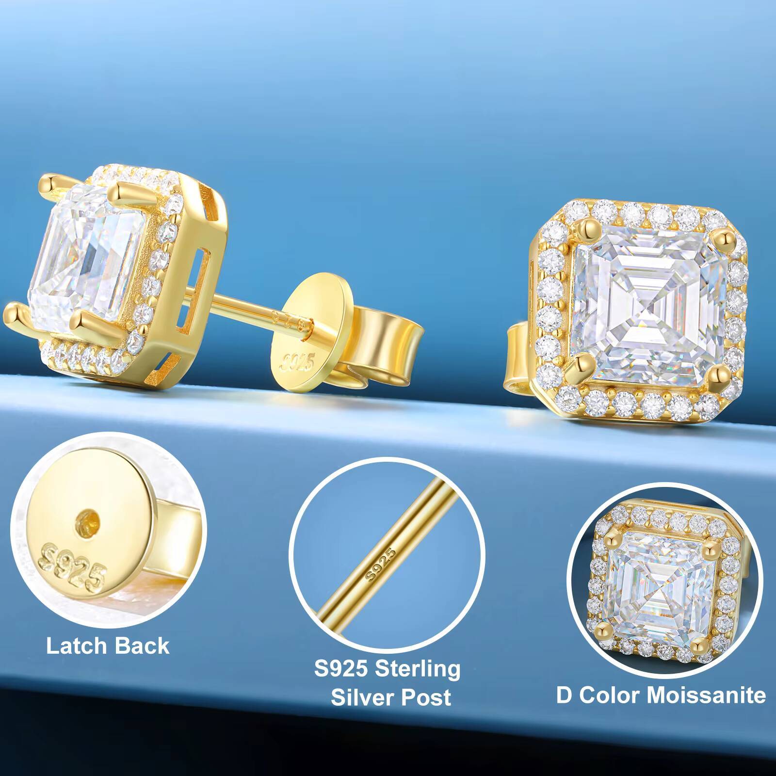 Luxury Women Wedding Gift Jewelry 925 Sterling Silver VVS Asscher Cut Moissanite Diamond Cluster Square Stud Earrings