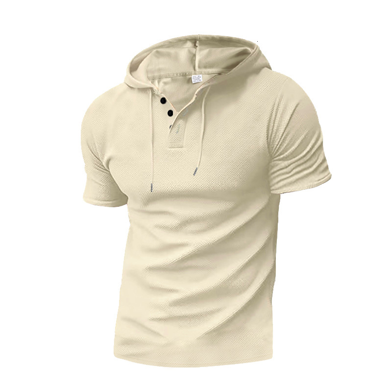 2025 New Summer Short sleeved T-shirt Men's Hoodie Top American Henley Shirt