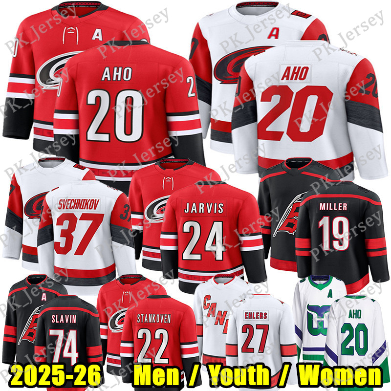 #20 Sebastian Aho carolina hockey jersey #27 Nikolaj Ehlers Seth Jarvis Andrei Svechnikov hurricane jersey K'Andre Miller Staal Logan Stankoven Jaccob Slavin jersey
