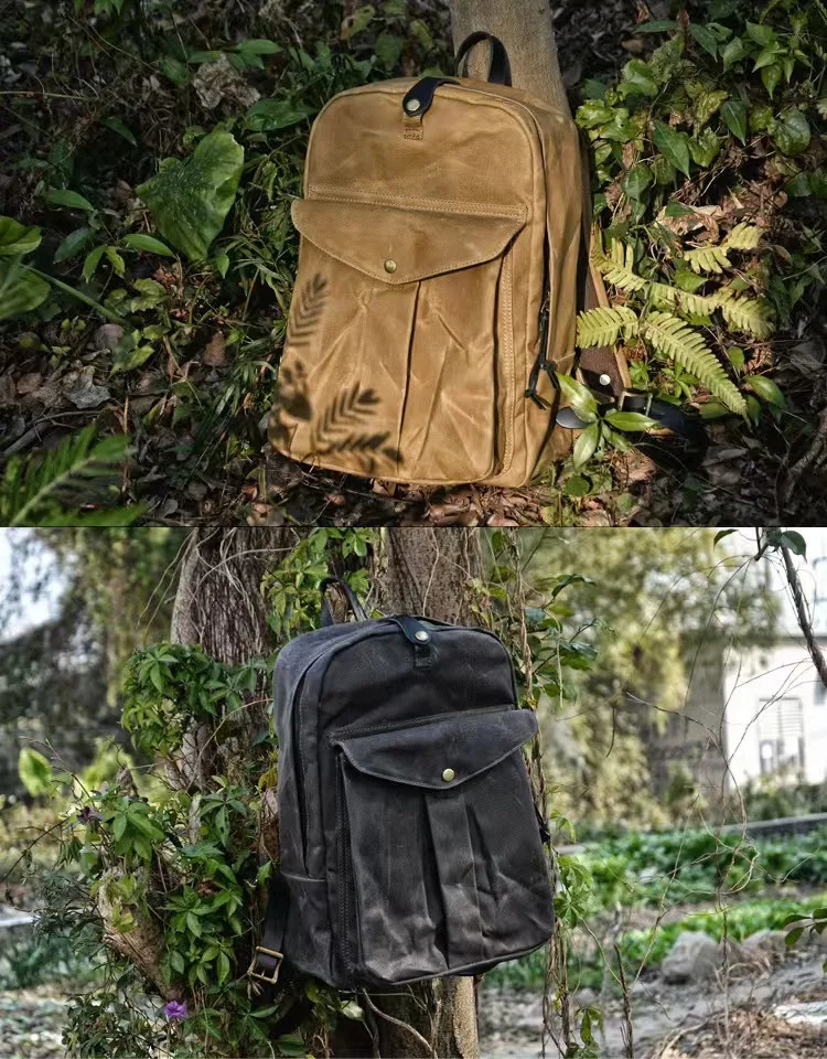 Retro backpack outdoor large capacity travel backpack waterproof canvas decal leather hiking bag 250410