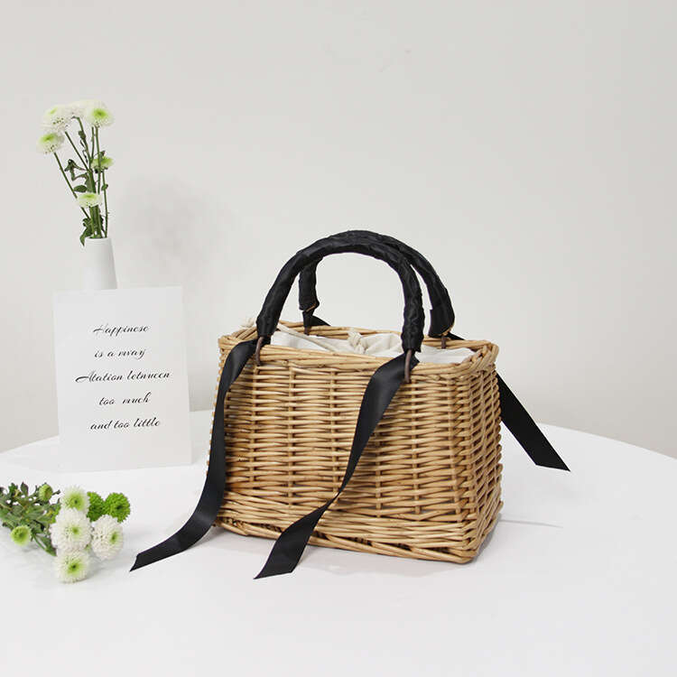 Handmade Beach Bag Summer Portable Small Square Rattan Grass Willow Handmade Woven Women's Bag, Leisure Beach Bag Kq2