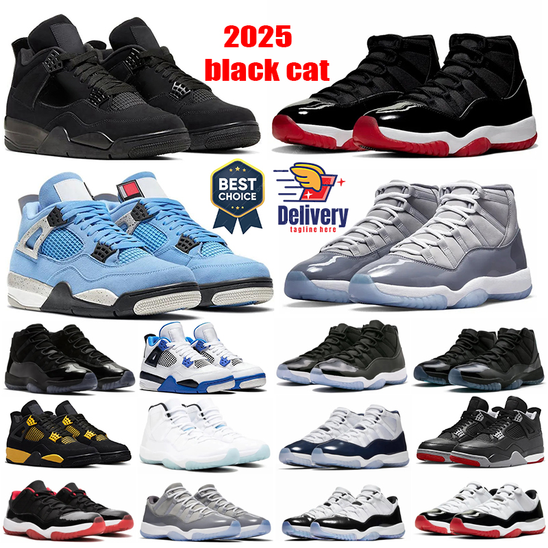 Designer 4s Basketball Shoes by brick 2025 Black Cat grey 11s flu game Blueberry white thunder cement Bred Gym Red green UNC Men Women Trainers sports shoes