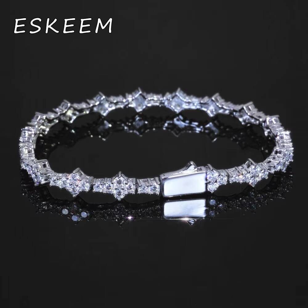 New Design 65mm 925 Sliver VVS Moissanite Tennis Chain Fashion Bracelet with Bling Diamond Flower Shaped for Women Men