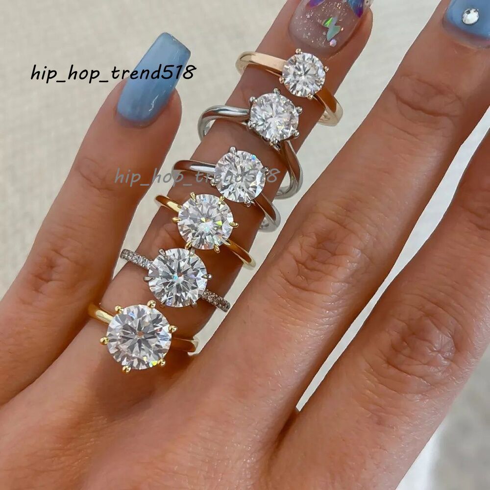 High Quality Moissanite VVS Diamond Wedding Ring Solitaire Gold 9K 10K 14K 18K 2CT DEF Color Stable Hot Sale Fancy Pattern