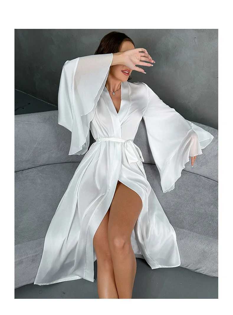 Wedding Dresses Loose Large Size Sleepwear Womens Clothing Home New Silk Satin Bathrobe Female Long Sleeve Bride Shower Robe C251115