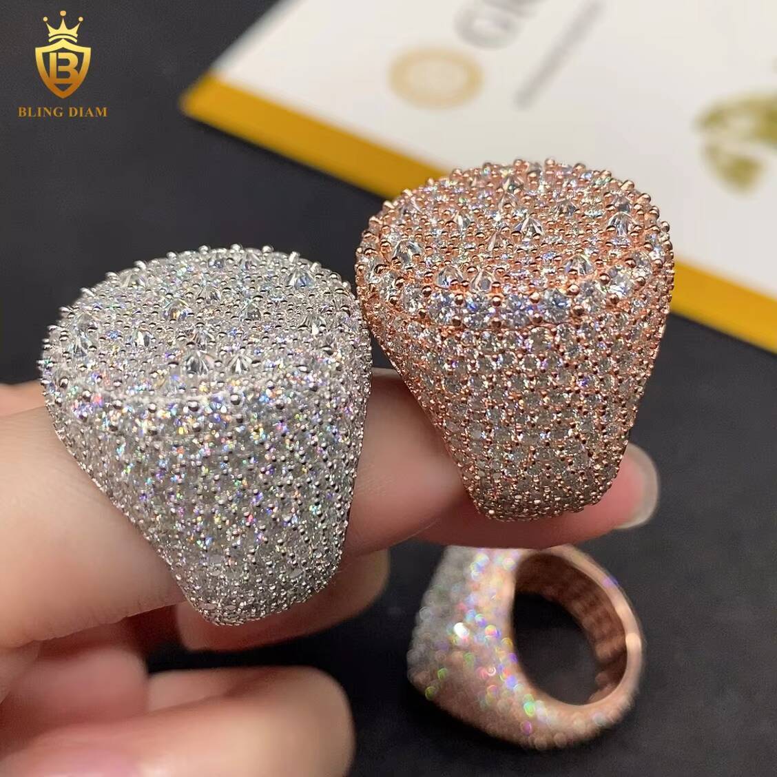 New Silver Rings Iced Out Moissanite Ring Round Brilliant Moissanite D Color VVS Fine Moissanite Jewelry Men Women GRA Certified