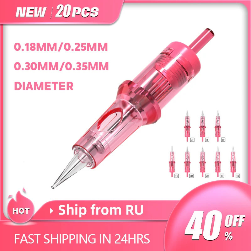 AMBITION Pink Tattoo Cartridge Needles 0.2mm 0.25mm 0.m 0.35mm Round Liner Mix Needle 1rl 3rl 5rl Wireless Tattoo Machine 250409