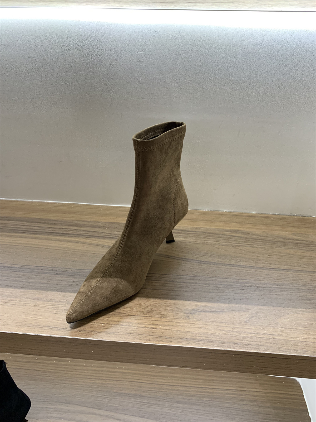 High Heel Pointed Toe Suede Khaki Slim Short Women's Shoes 2025 New Spring and Autumn Single Korean Style Small Bare Boots - view 7