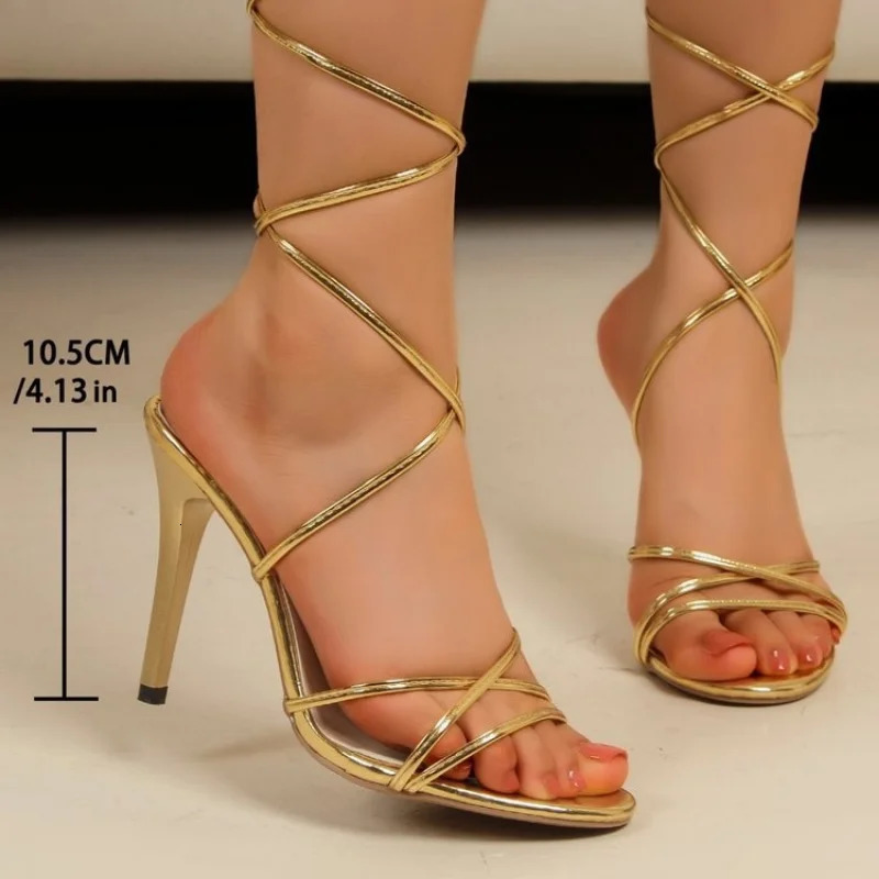 Womens round shoelace highheeled sandals platform slider womens summer gold fashion sexy pump flip cover Zapatos Mujer 250409