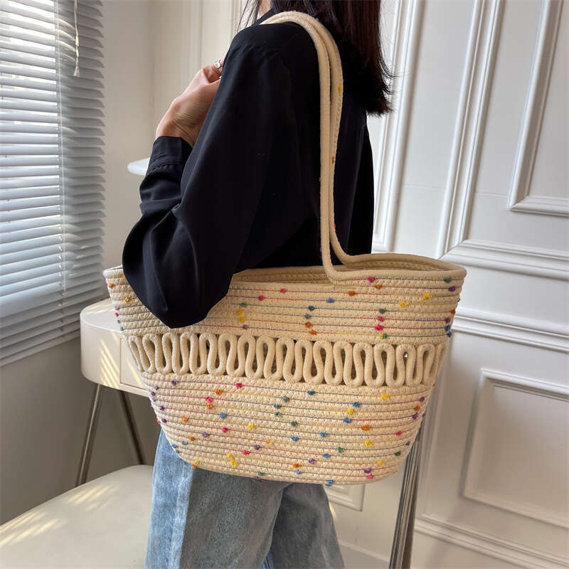 Handmade Beach Bag Single Shoulder Hollowed Out Summer Large Capacity French Woven Vacation Beach Bag For Women Kq2