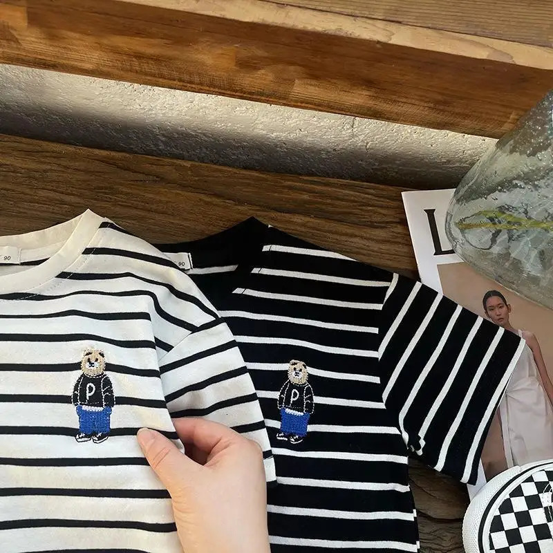 Summer Baby Striped Short Sleeve Clothes Set Cute Bear Infant Casual T Shirts Shorts 2pcs Suit Cotton Toddler Outfits 250415