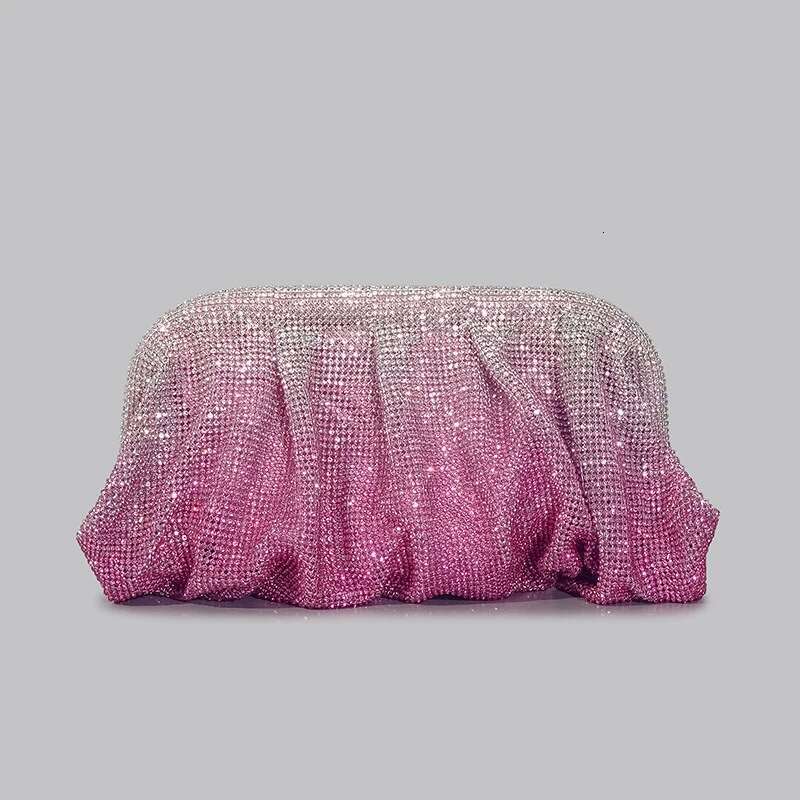 Shinny Ruched Rhie Clucth For Women Designer Gradient Love Hearts Pattern Evening Bag Fashion Party Female Purse 2023