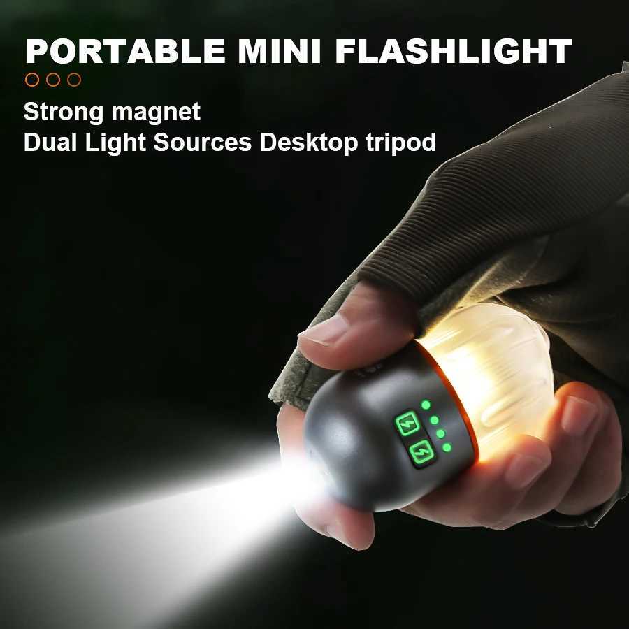 Powerful Mini LED Camping Light with Power Display Hook Built-in Battery Lantern USB Rechargeable Tent Hanging Lamp M251115