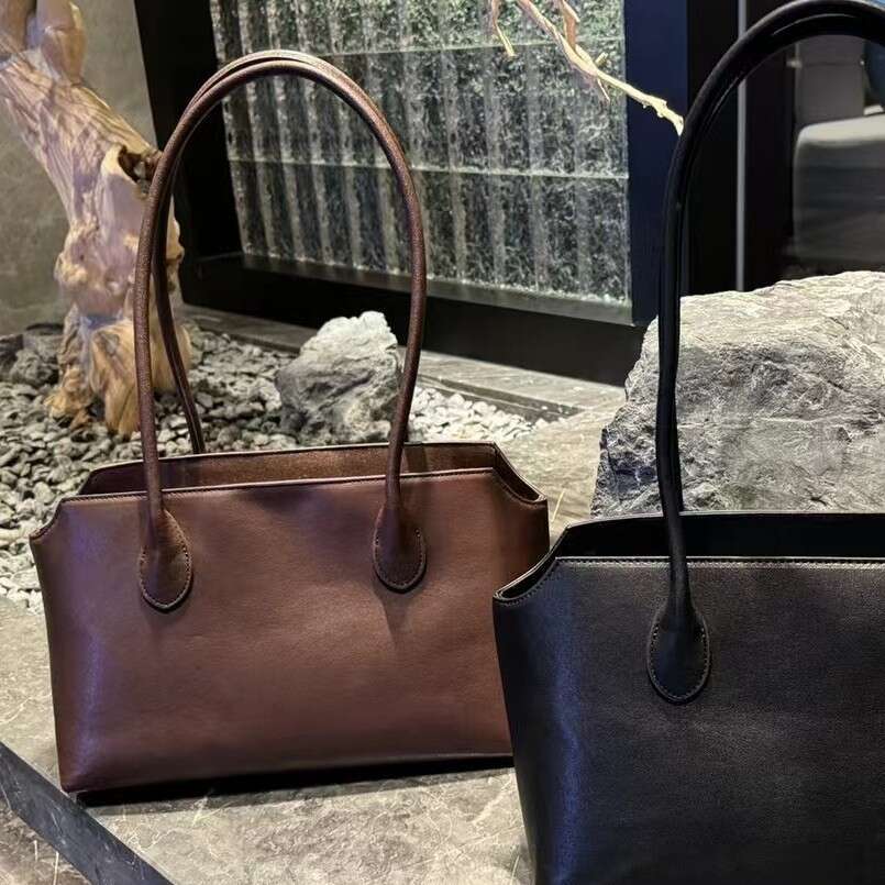 Mm Women's Bags Niche Genuine Leather Women's Vegetable Tanned Sheepskin Long Shoulder Strap Handbag, Minimalist Underarm Tote Bag, High-End