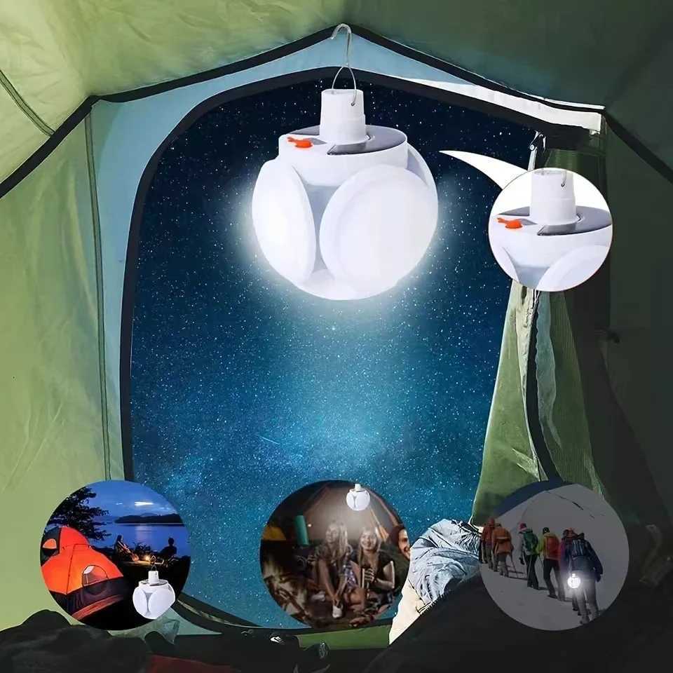 Solar LED Camping Lantern Tent Lamp With Hook Portable Outdoor Football Folding Light Emergency Hurricane Camp Lamp M251115