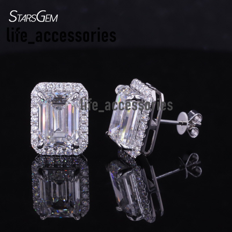 Starsgem Emerald Cut Lab Diamond 14K White Gold Earrings D VVS2 Lab Grown Diamond Gold Earrings