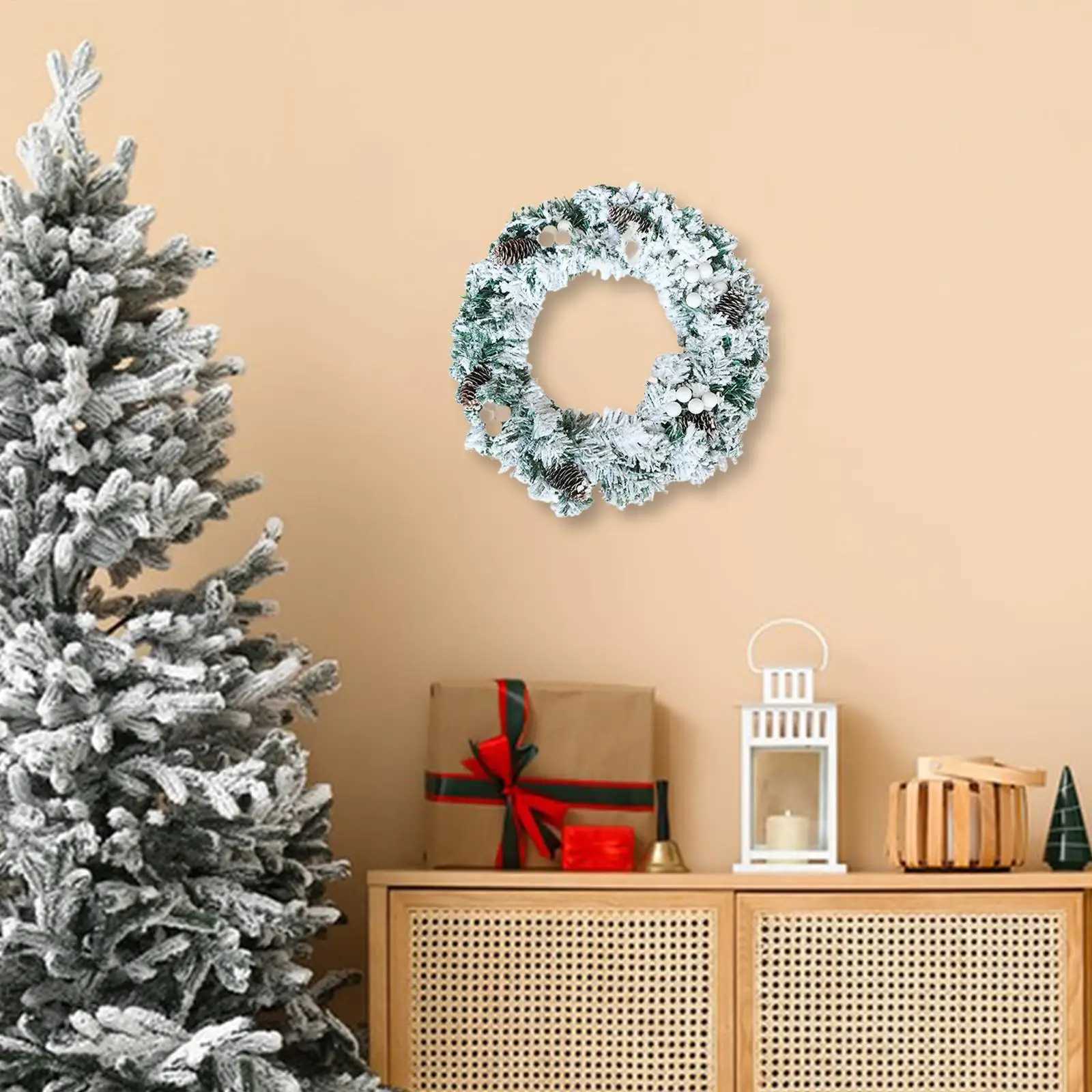 Artificial Wreath Door Wedding Pine Cones Decorative Home Snow Flocked Christmas Wreath for Party Wall Holiday Garden FireplaceM251115