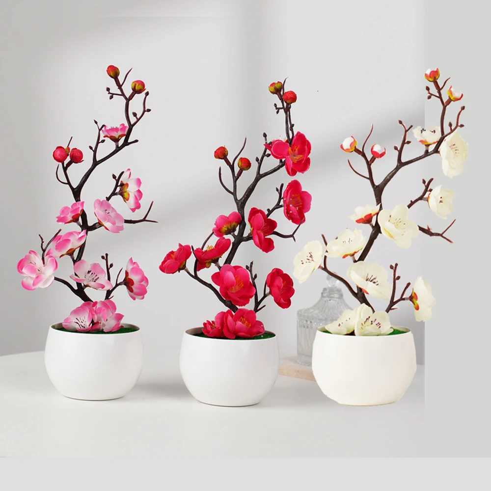 30cm Artificial flower cherry spring plum blossom peach potting silk flower tree flower bud for wedding party decorationnM251115