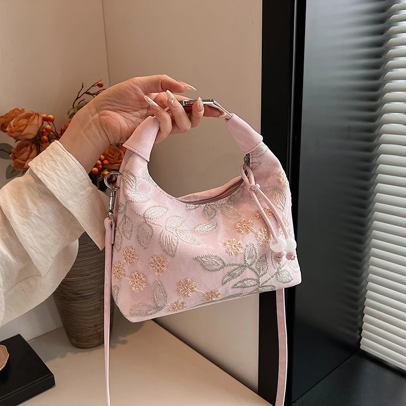 Chinese style womens top handle handbag silk fabric embroidered shoulder cross body bag wallet and handbag 250410