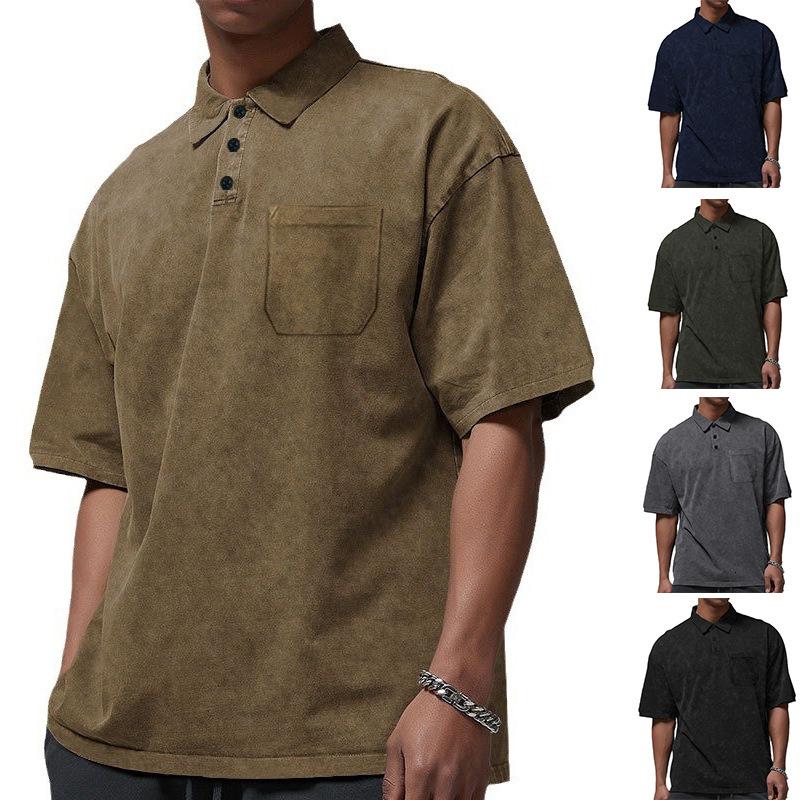 New Summer Casual Flip Collar Short sleeved Men's High Street T-shirt Polo Shirt