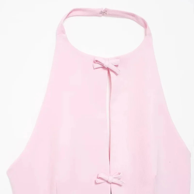 TRAF Off Shoulder Halter Pink Top Woman Cut Out Bow White Crop Top Women Summer Backless Sexy Tank Tops Fitted Y2K Party Top 250415