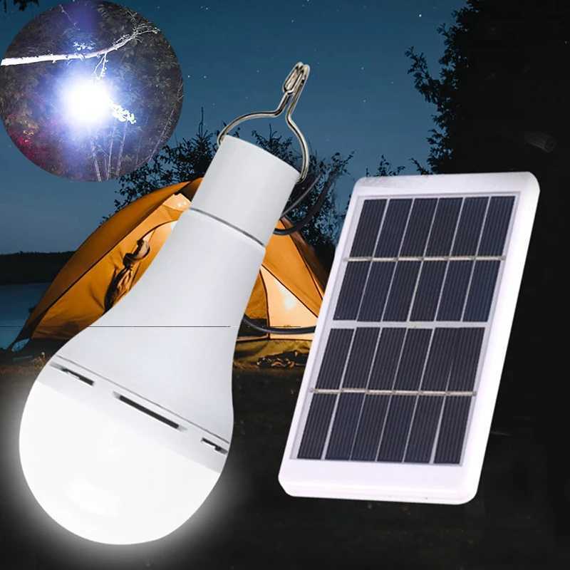 LED Solar Bulb Light Waterproof Outdoor 5V USB Charged Hanging Emergency Sunlight Powered Lamp Portable Powerful Indoor House C251115