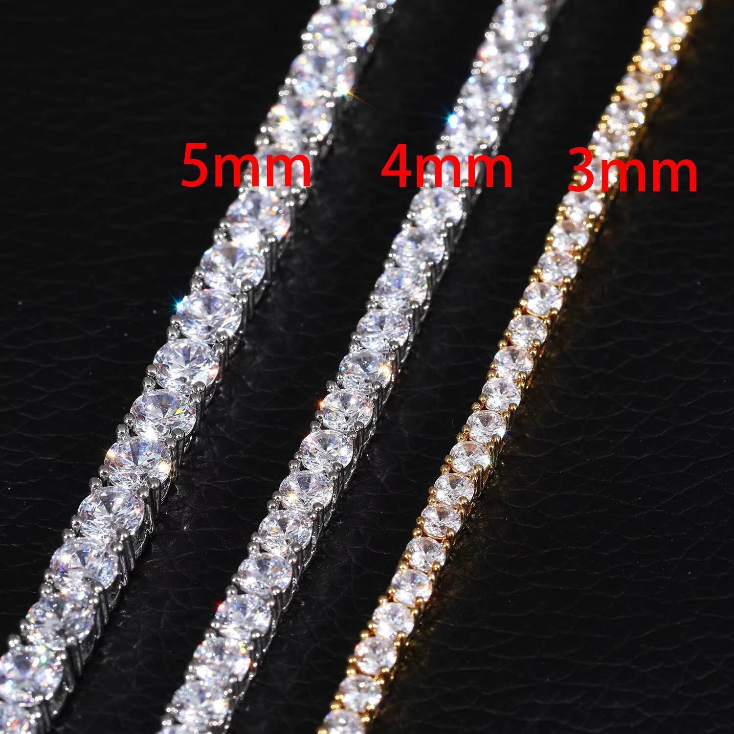 Fashionable Men Women Jewelry Wholesale White Gold 3mm-5mm Brass Micro Paved 5A CZ Diamond Classic Tennis Chain