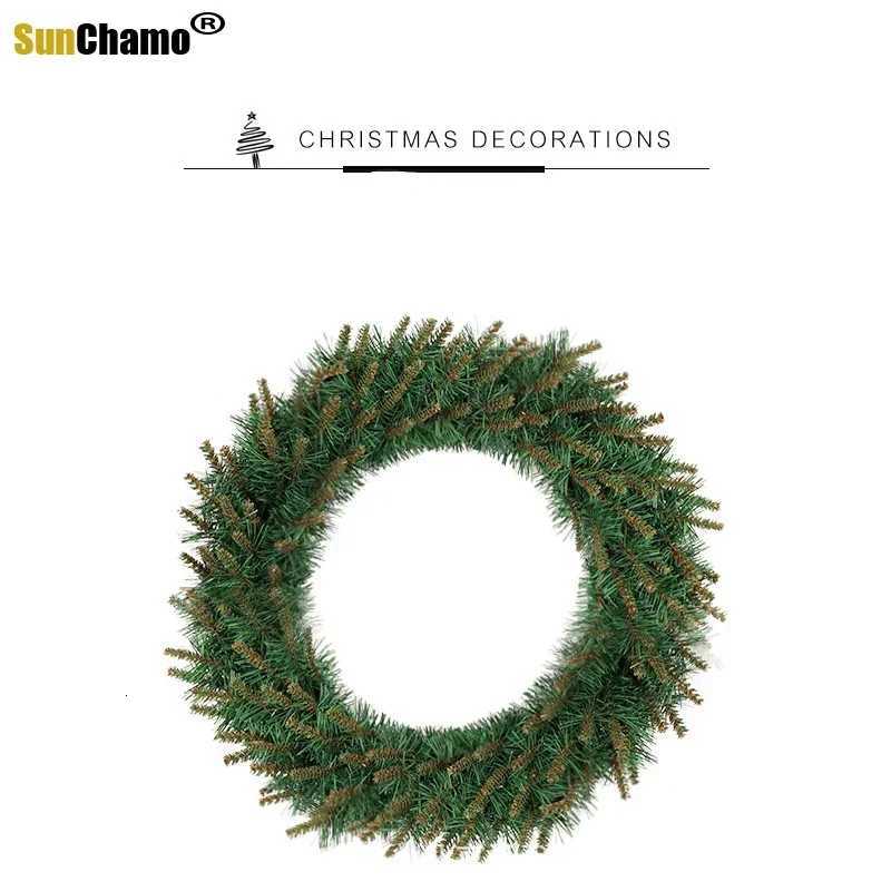 40 CM with Warm Light Christmas Green Pvc Yellow Head WreathsGarlands Door Hanging Shop Hotel FurnishingsM251115