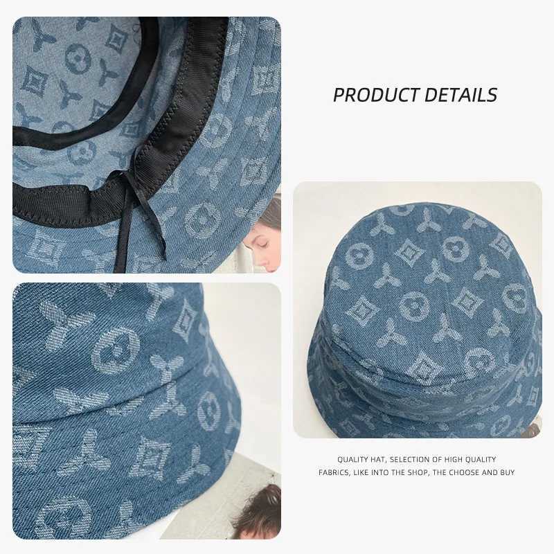 Fishermans Hat Fashionable Temperament Fragrant Feng Shui Bucket Hat Eye-Catching Face Small Washed Pattern Denim HatT251115
