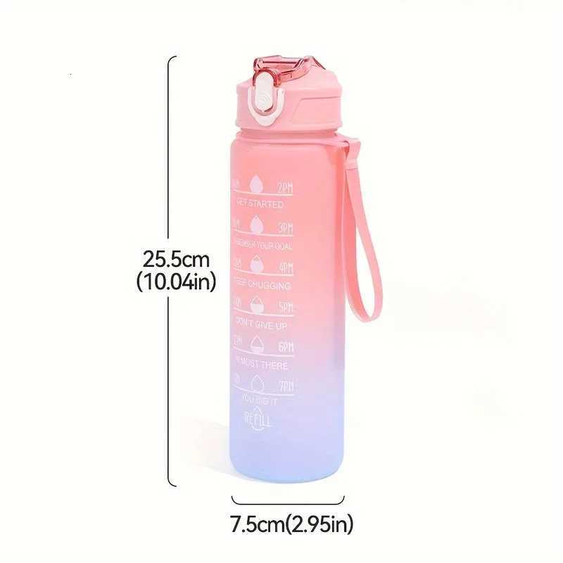 900ml Sports water Bottle High Temperature Resistant Graduated Straw Cup Rainbow Frosted Progressive Color Water Cup Plastic CupW251114