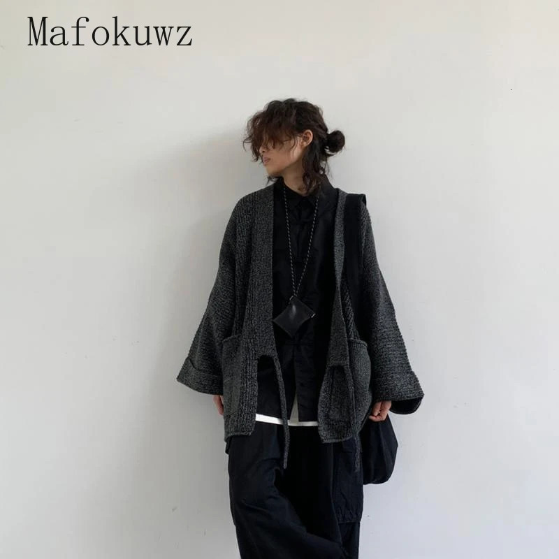 Autumn Retro Gray Knitted Cardigans Couple Loose Casual High Street Personalized Cardigan Sweaters Men Tops Male Clothes 250409