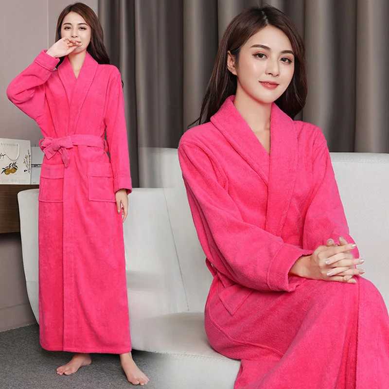 100 Cotton Robe Toweling Terry Nightrobe Sleepwear Casual Home Bathrobe Extra long Extra Thick Robe Lovers Bath Robe Sleepwear C251115