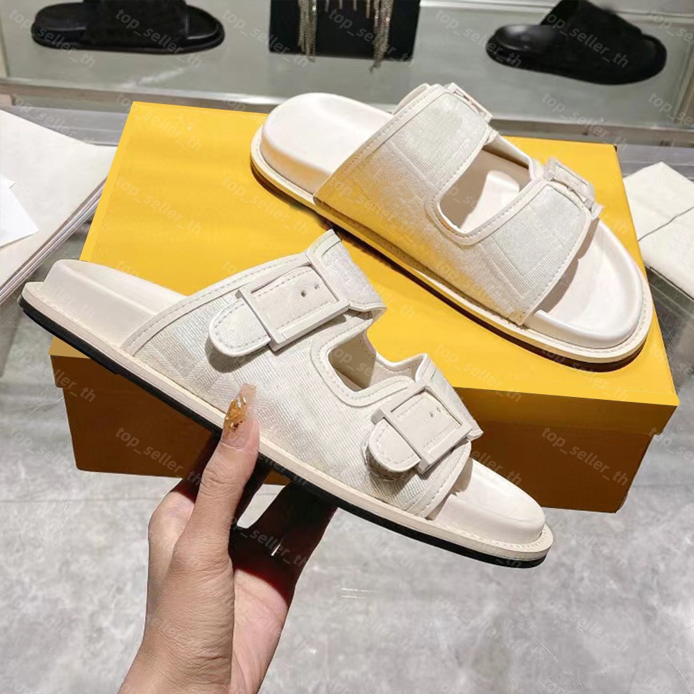2025 Designer Sandals Fabric Slipper Women Double Band Slippers With Buckle Brand Print Slides Summer Beach Shoes Men Slide Outdoor Fashion Feeling Sandal