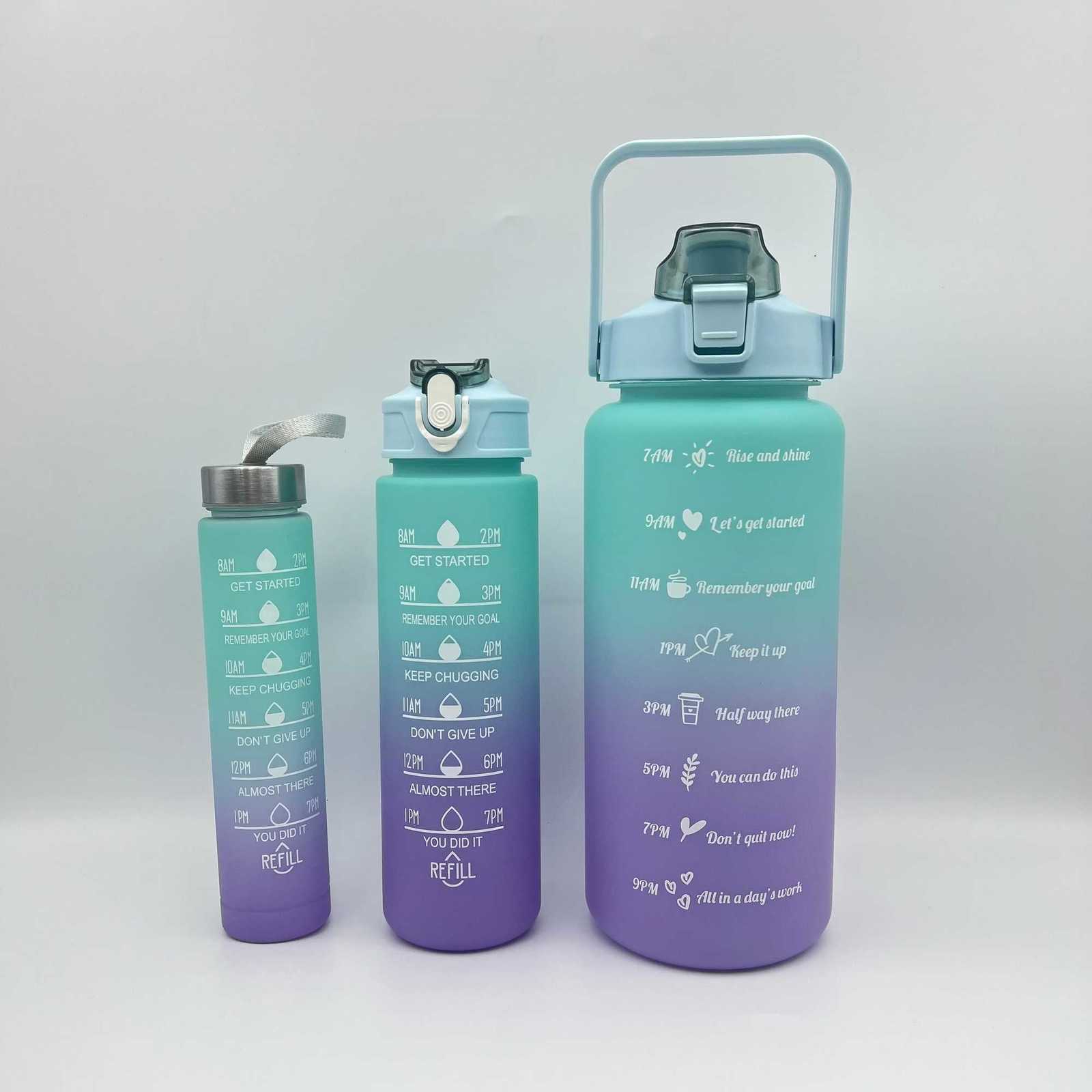 3Pcs Gradient Plastic Cup Set Large Capacity Sports Water Bottle Outdoor Travel Gym Fitness Jugs Student Portable Cup WIth StrawW251114