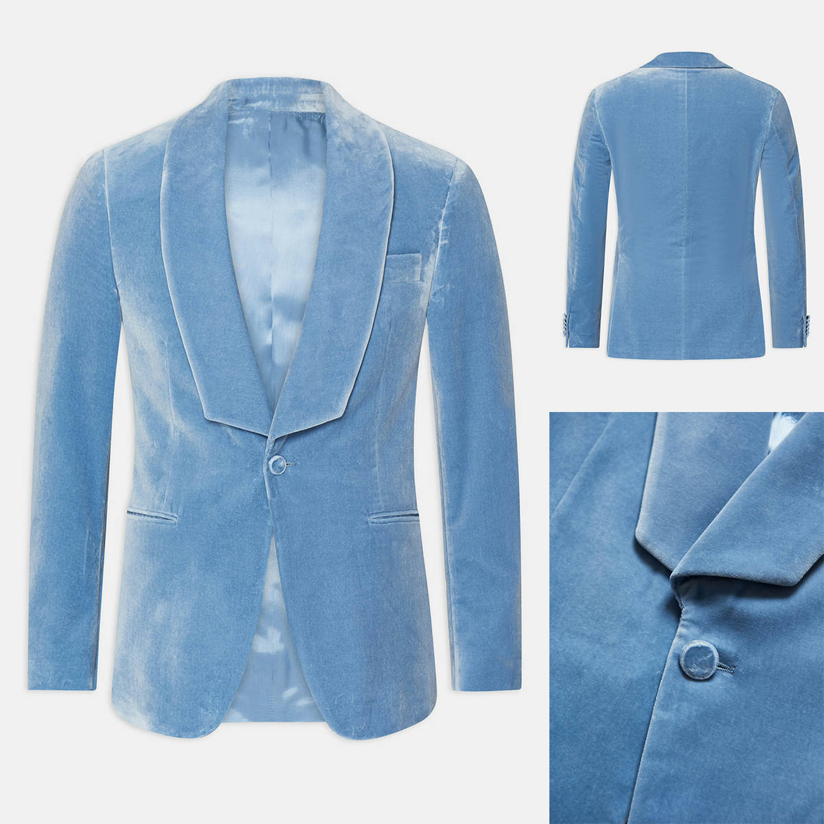 Pure Blue Velvet Wedding Tuxedos 1 Piece Set Jacket One Button Men Suit Shawl Lapel Casual Groom Wear Party Suits Customized