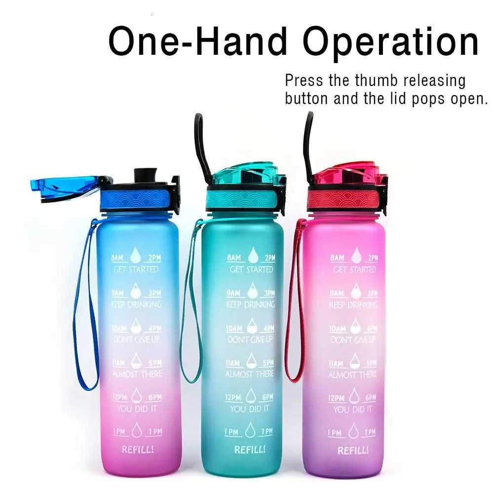 1L Tritan Material Water Bottle With Bounce Cover Time Scale Reminder Frosted Leakproof Cup For Outdoor Sports FitnessW251114