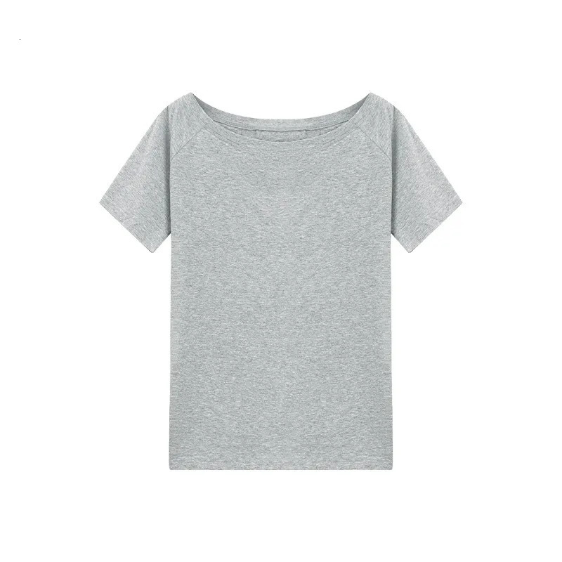 T-shirts Women Niche Off Shoulder Solid Short Sleeve Summer Chic Loose Casual Daily Simple Sexy Korean Trendy Street Tops 250415