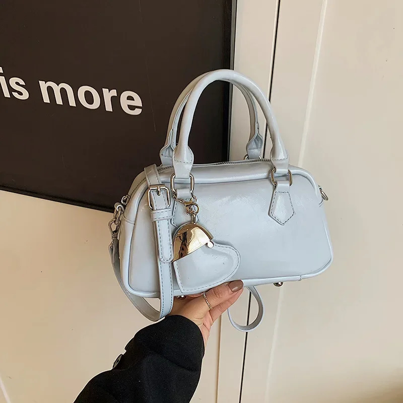 PU leather womens handbag casual cross body bag pillow Boston bowling handbag spring summer candy color 250410