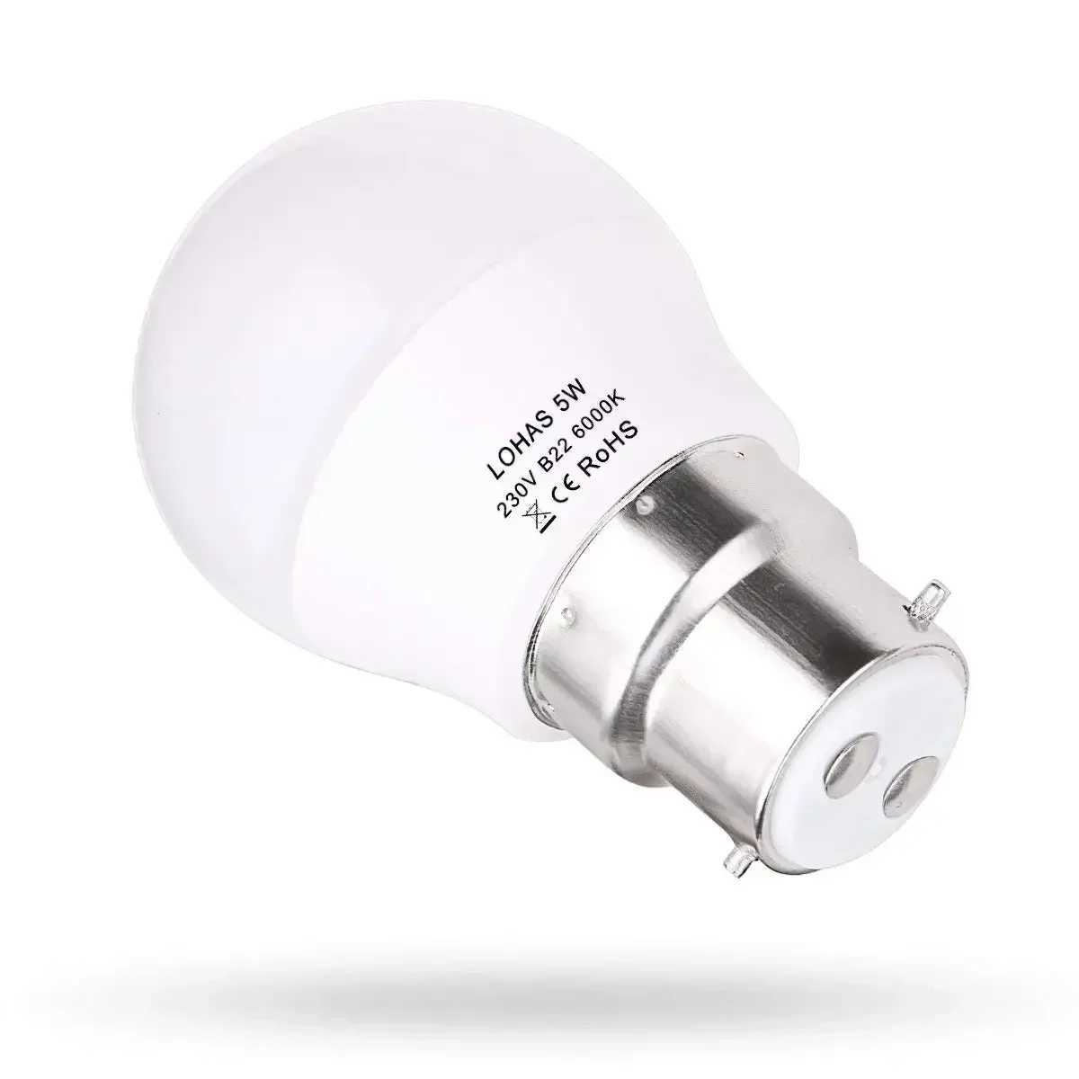 Melery B22 LED Light Bulb G45 5W Lamp Day White 6000K 400lm Bayonet Base 35W Incandescent Equivalent Energy Class A 5Pack C251115