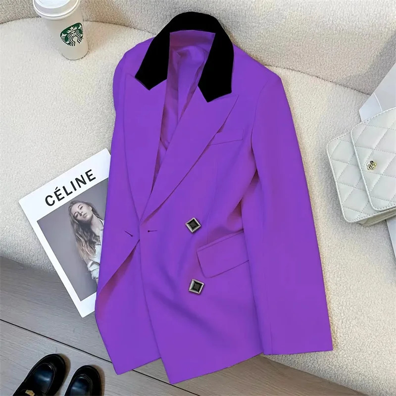 Womens Jacket Spring and Autumn Open Front Long Sleeve Double Chest Metal Button Ultra Thin Pocket Jacket Womens Jacket 250415