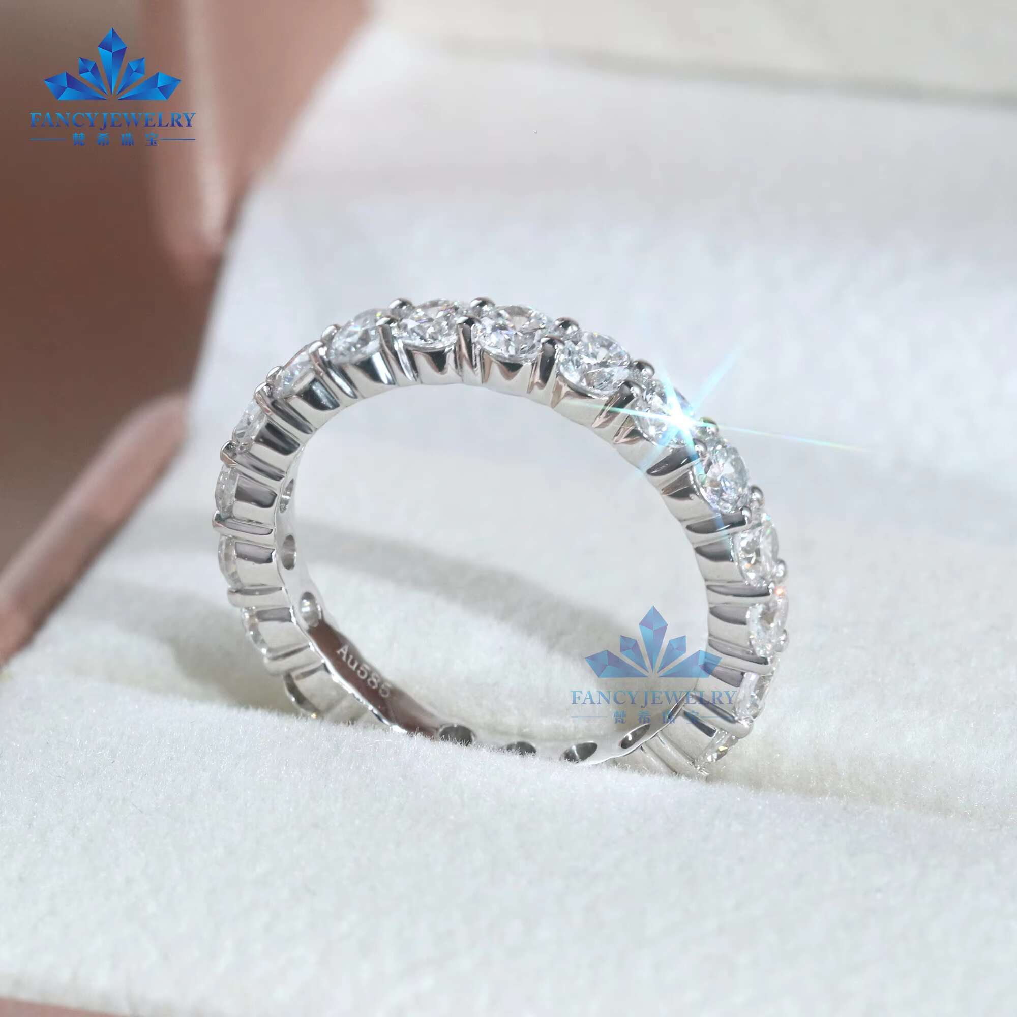 3mm Round Cut Lab-Grown Diamond Wedding Band 14K 18K Gold D VS1 Diamond Full Eternity Rings Classic Style in White Gold