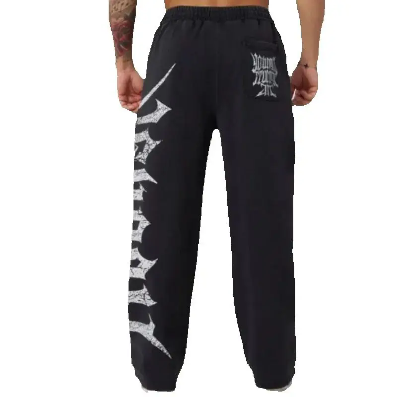 Men's Thin Summer Gym Training Pants Street Leisure Fitness Cotton Printed Mid-Waist Casual Trousers Designed Trend Sports Pants Running Printed 