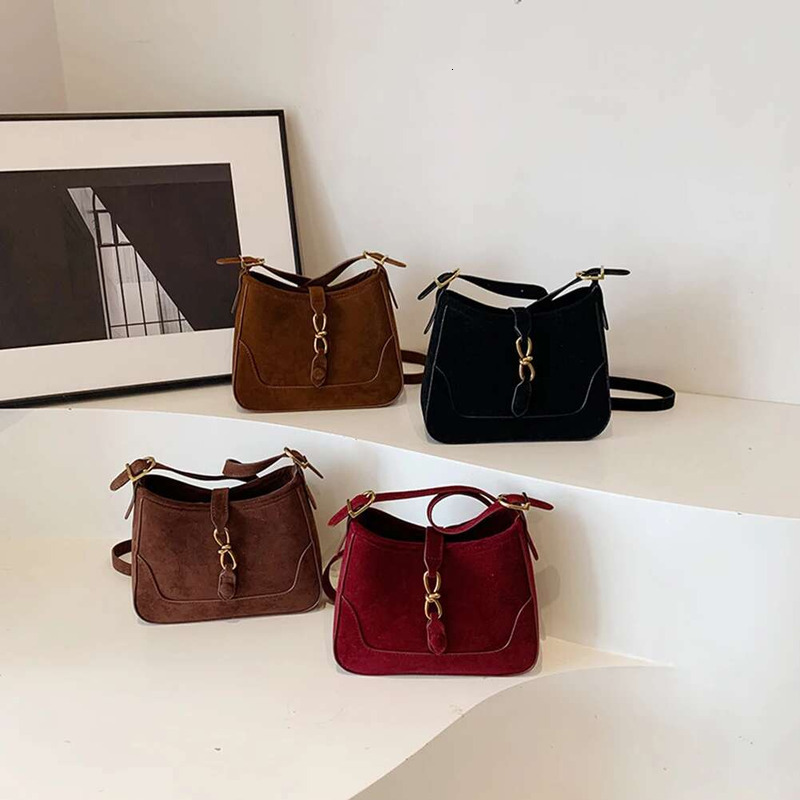 Faux Suede Shoulder Retro Satchel Large Capacity Stylish Crossbody Solid Color Adjustable Strap Simple Commuting Bag