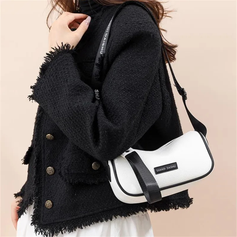Womens cross body bag waterproof soft leather pillow shaped shoulder bag with adjustable shoulder straps zipper closed arm bag 250410