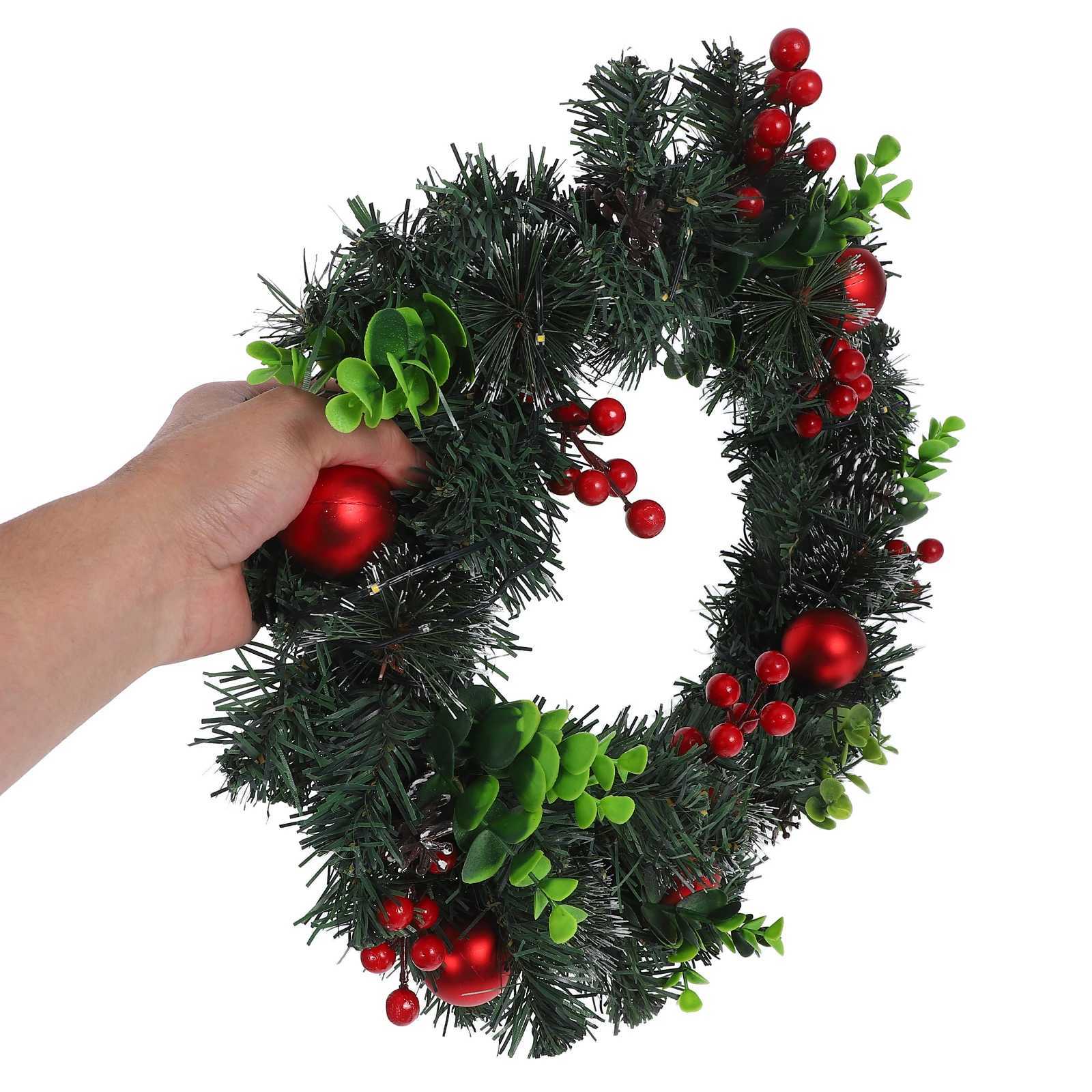 Christmas Decorative Wreath Christmas Wreath With Lights Artificial Red Berry Pine Cone Wreath For Front Door Wall Holiday DecorM251115