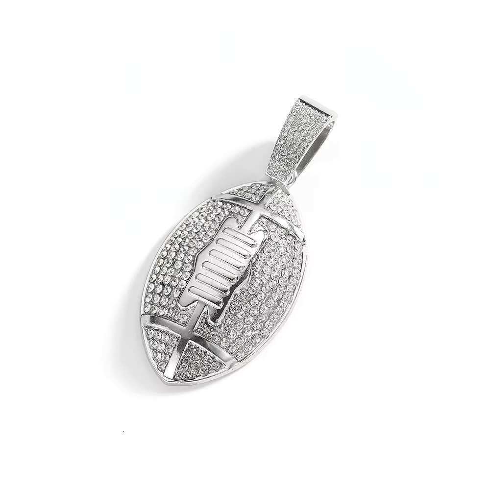 DHcollections Men's Hip Hop 15mm Miami Chain With Alloy And Rhie Dias Rugby Pendant Necklace