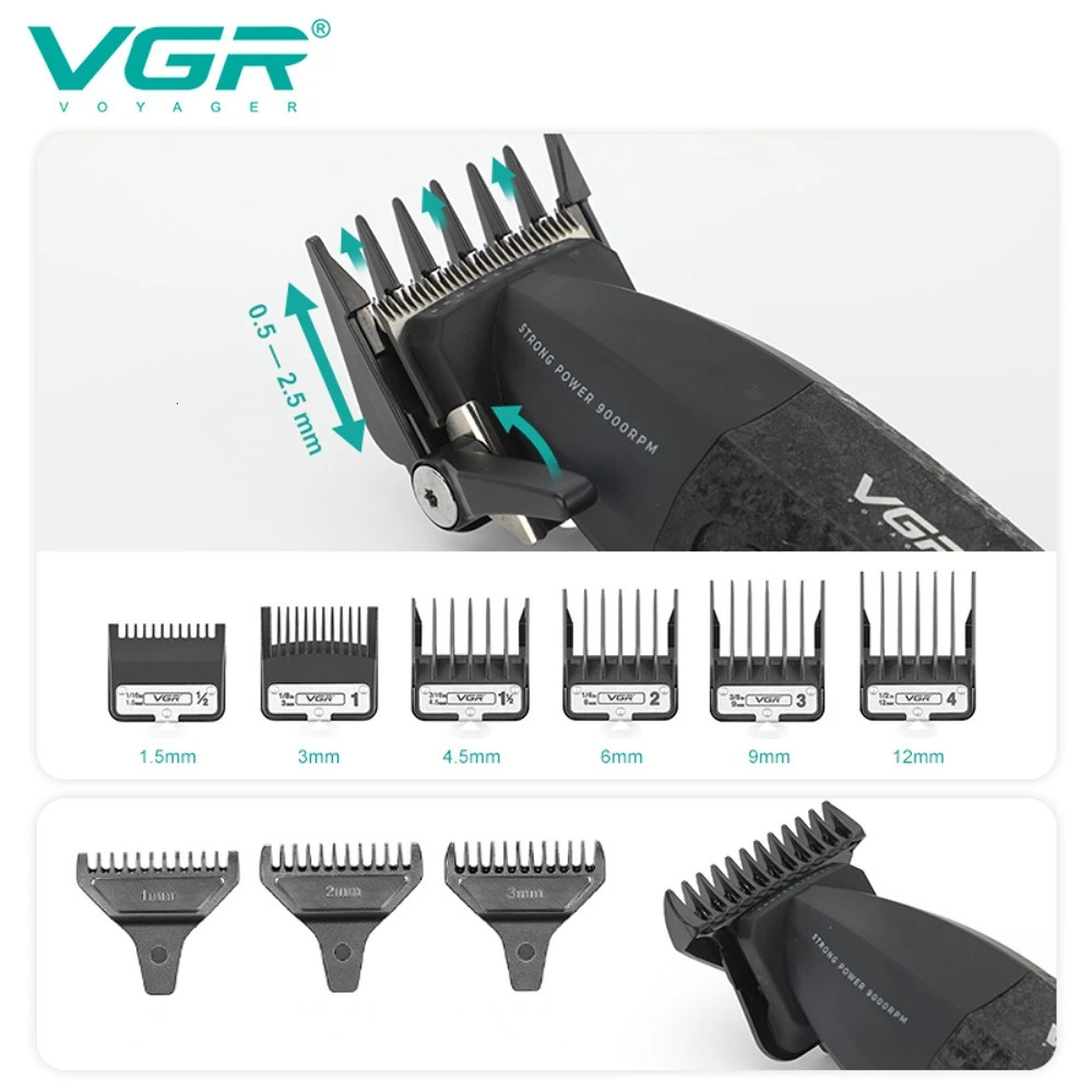 VGR Hair Trimmer Professional Electric Hair Clipper Barber Hair Cutting Machine 9000 RPM Haircut Metal Trimmer for Men V-640 250409